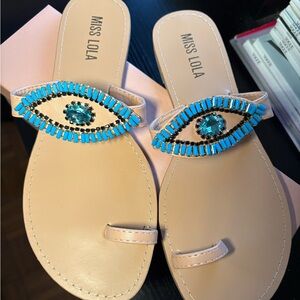 Miss Lola Tan and Turquoise Eye Sandals